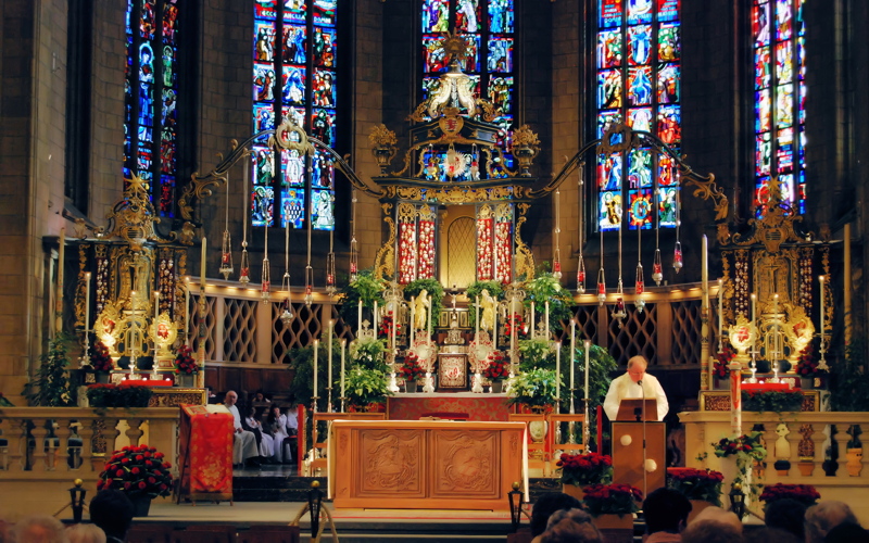 8 - Interior of the Notre-Dame Cathedral in Luxembourg, specifically displaying the ornate altar setup for the annual Octave pilgrimage